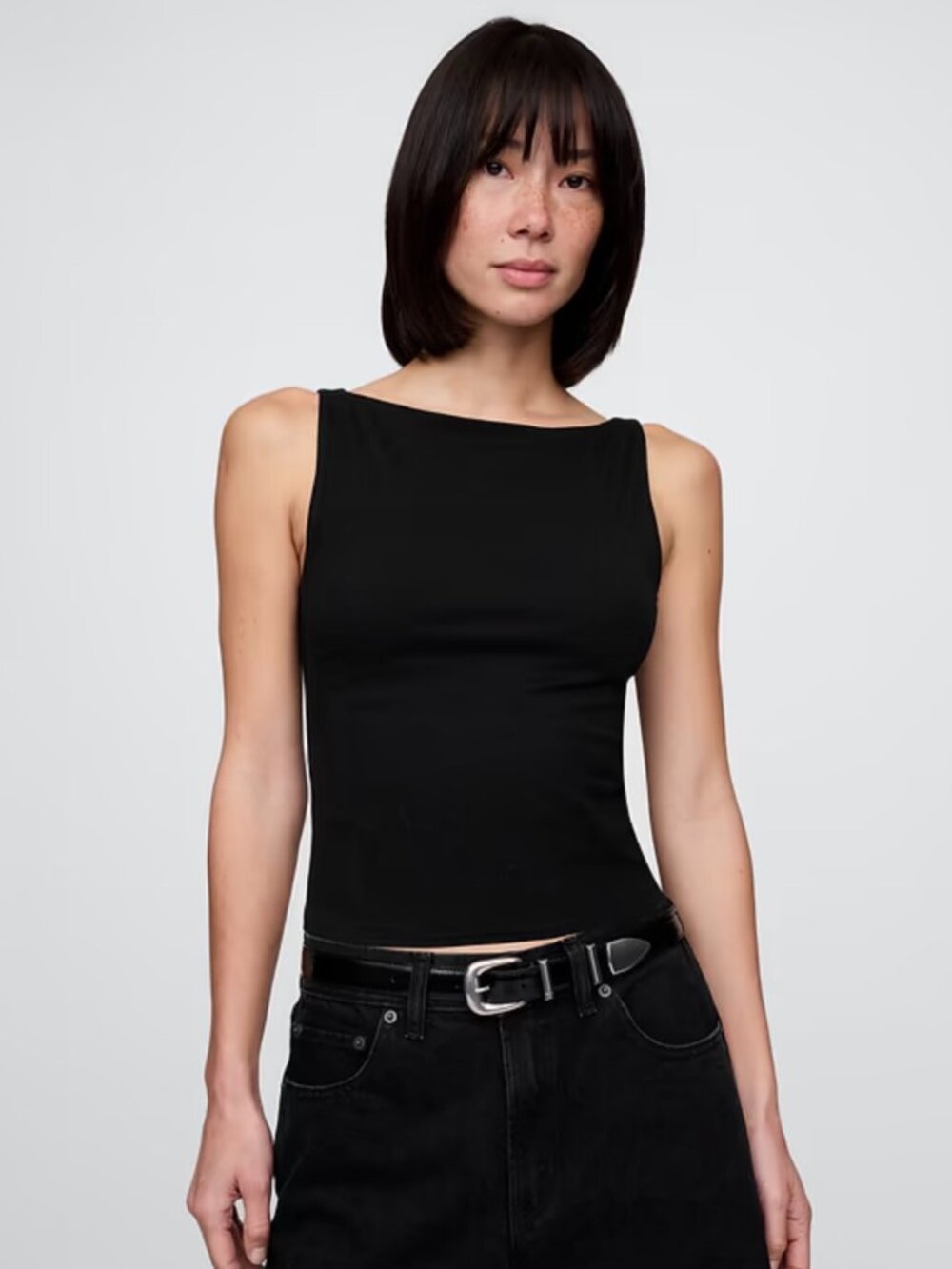 NEW Black GAP Smooth CloseKnit Jersey Boatneck Crop Tank Top M NWT
